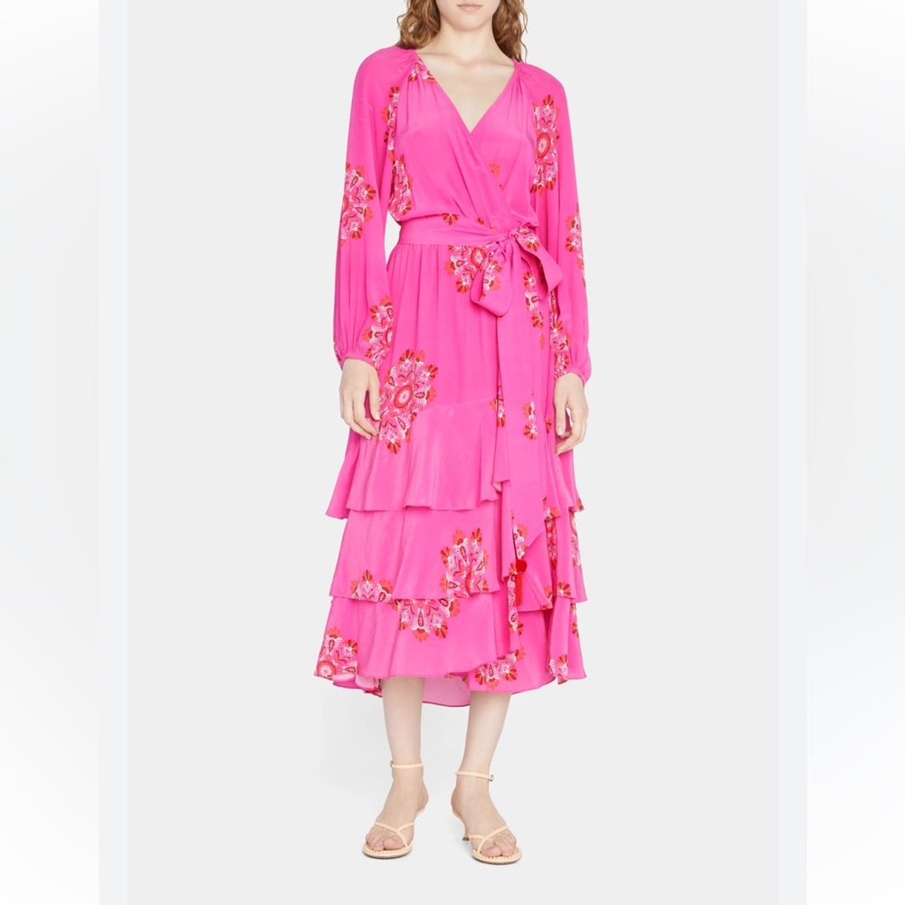 Figue Frederica Printed Tiered Ruffle Belted Dress L